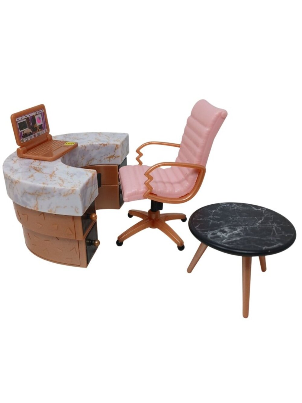 LOL Office Furniture Set Faux Marble Desk Computer Swivel Chair Table #D-16
